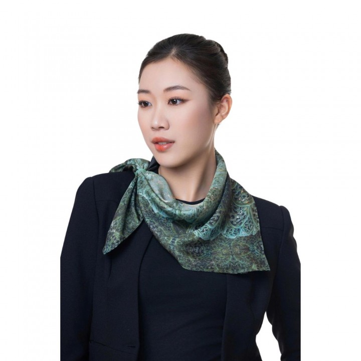 Khăn lụa vuông Ngọc Hoa mẫu Bích lam ngọc 70*70cm